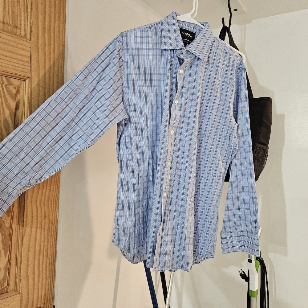 Bonobos Jetsetter 17/35 Slim Fit Long Sleeve Button Up Shirt Blue Checkered